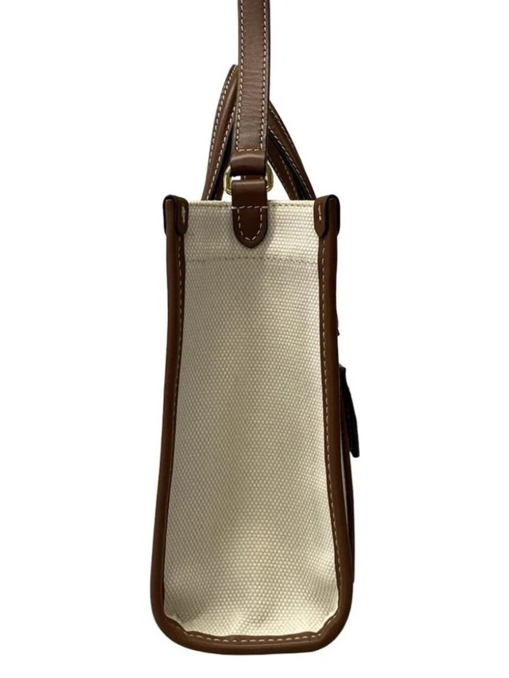 Burberry Mini Fraya Tote 8044143 Cream Brown Canvas Leather Shoulder Bag - Picture 4 of 14